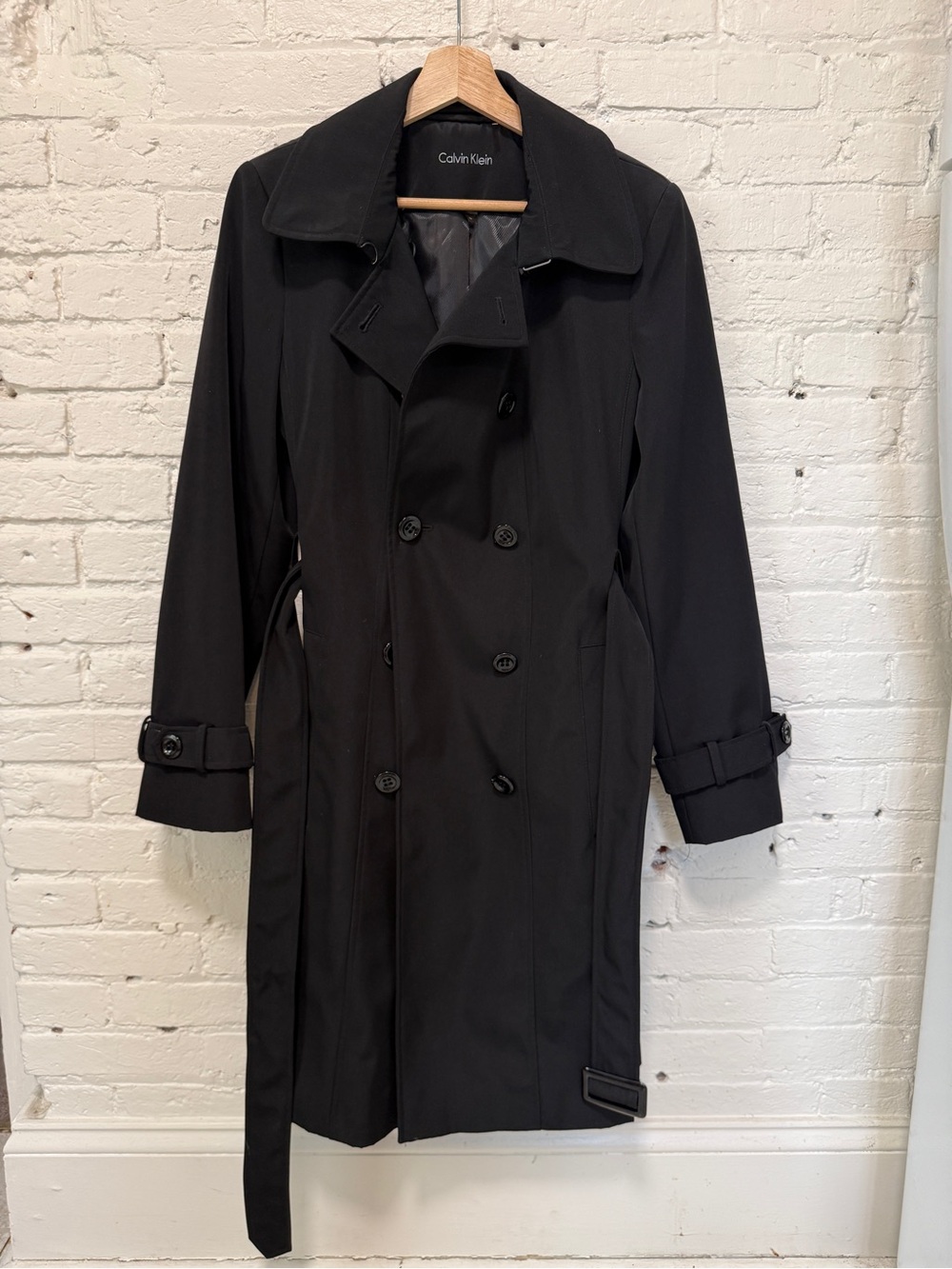 Calvin Klein Men’s Black Double-Breasted Trench with Belt